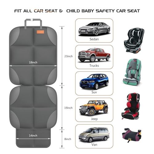 Car Seat Protector for Child Car Seat - Waterproof 600D Fabric Baby Seat Protectors for Non-Slip Backing Mesh Pockets for Baby and Pet, Easy Storage(Dark Gray)