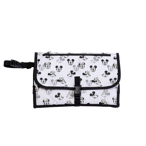 Disney Baby by J.L. Childress Portable Diaper Changing Station for Baby - Includes Wipes Case, Storage Pockets - Disney World Travel Essential - Travel Diaper Changing Kit - Mickey Minnie Ivory