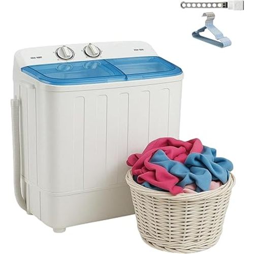 Portable Twin Tub 18lbs Washing Machine, Buy (washer) Get (Dry Rack+ Hangers) Free! Mini Compact Laundry Lavadora Portatil, Twin Tub 11lbs Washer & 7lbs Spinner, Clothes Washing Machines