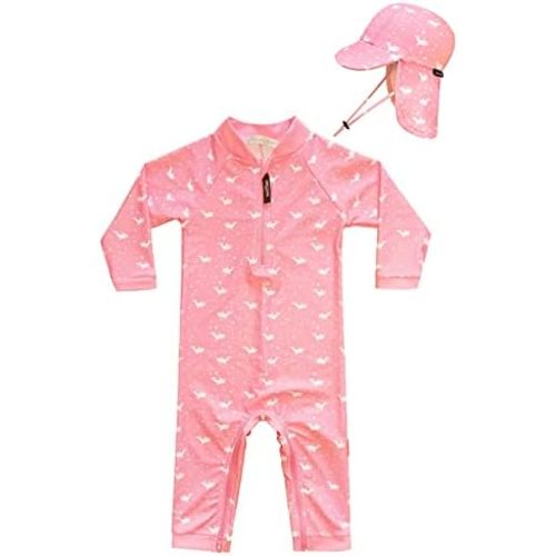 weVSwe Baby Swimsuit Girl Rash Guards Sun Protection Infant Long Slevee Bathing Suit Quick Dry with Sun Hat 0-3 Years