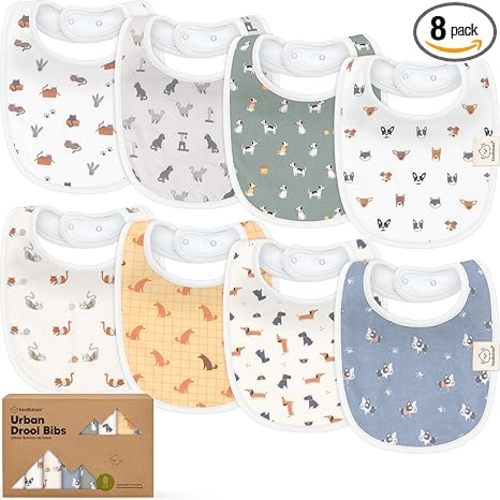 8-Pack Organic Baby Bibs for Boys, Girls - Soft Cotton Drooling and Teething Bibs for Baby Girl & Boy, Extra Absorbent, Easy to Clean & Put On for Toddler, Newborn, Infant 0-24 Months (Pets & Paws)