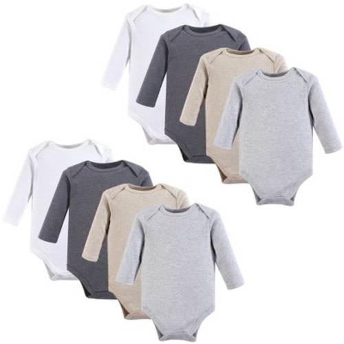 Hudson Baby Cotton Long-Sleeve Bodysuits 8pk, Heather Gray, 0-3 Months