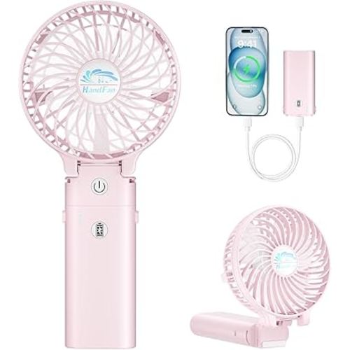 HandFan 2024 New 5200mAh Mini Handheld Fan, 5-20 Working Hours Personal Fans, 3 Speeds Strong Airflow USB Small Desk Fan with Portable Rechargeable Foldable, Gifts for Women/Mom/Her/Girl-Cherry Pink
