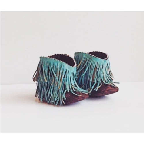 Turquoise Baby Boots, Baby Western Booties Shabby Chic Fringe Turquoise and Brown Western Boots, Cowboy Boots, Baby Moccasin Fringe Boots