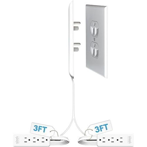 Sleek Socket Original & Patented Ultra-Thin Outlet Concealer with Cord Concealer Kit, Flat Extension Cord with Multi Outlets Power Strip, Ideal for Home Improvement, Hide Bulky and Messy Cords