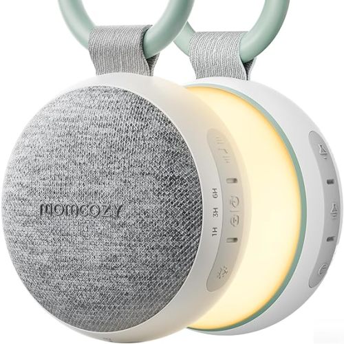 Momcozy Portable Sound Machine with Night Light, White Noise Sound Machine for Baby, 20 Soothing Sounds, Sound Therapy, Long-Lasting Power, Timer, Clips on Stroller, Baby Shower Gifts