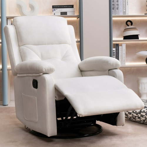 Sailvan Swivel Rocker Recliner Chair for Adults, Glider Nursery Recliner Chairs Accent Chair with Comfy Fabric, Lumbar Support & Overstuffed Arms for Living Room & Home Teatre, Beige
