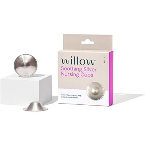 Willow Soothing Silver Nursing Cups, 2 Pack, Breastfeeding Nipple Covers for Protection & Pain Relief, BPA Free