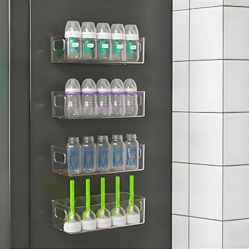 MGY 4Pack Clear Magnetic Baby Bottle Organizer for Refrigerator, Space-Saving Storage for Baby Bottles,Bottle Organizer for kitchen
