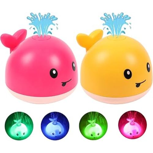 Baby Light Up Bath Toys for Kids (2pcs) Whale Bath Toy Sprinkler Induction Sprinkler Bathtub Toys (2PCS Rose Red & Yellow Whale) (2PCS Rose Red & Yellow Whale)
