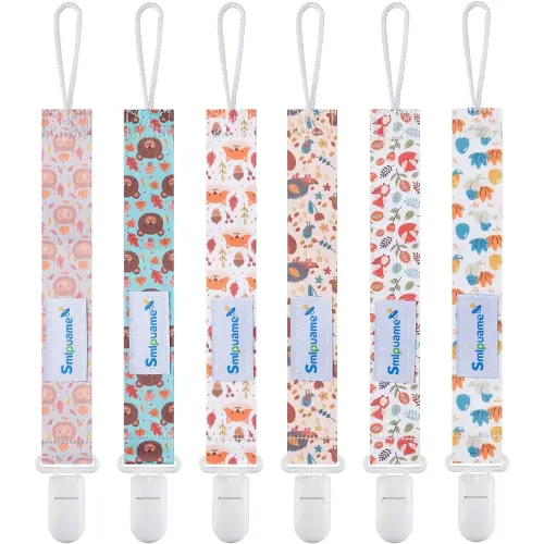 Smlpuame Pacifier Clip for Baby Boys Girl,6 Pack Stylish Binky Clips Strap,Paci Holder with Clips Universal Lightweight Fits Most Pacifiers Teeher toy Teething Ring Soothie,Baby Gifts(Animal)
