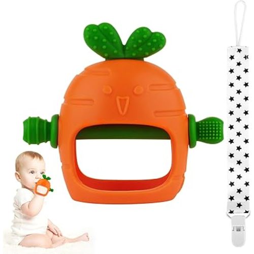 Chuya Silicone Baby Teething Toys Teether for Babies 0-24 Months Carrot Hand Teethers Teething Relief Sore Gums Baby Toys for Infants