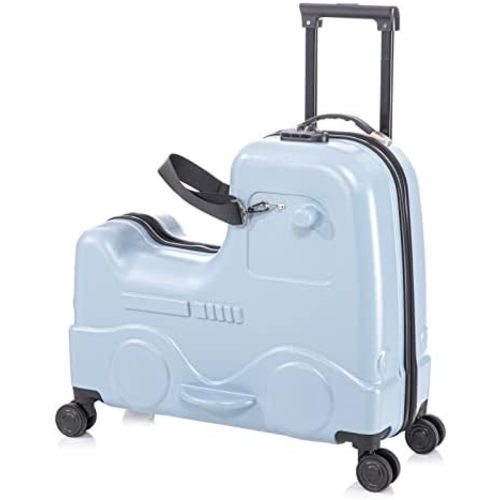 Apelila 22 inch Ride on Suitcase for Kids Travel Trolley Luggage with Spinner Wheels Travel Suitcase for Child with Combination Lock/Safety Belt/Telescoping Handle (Blue)