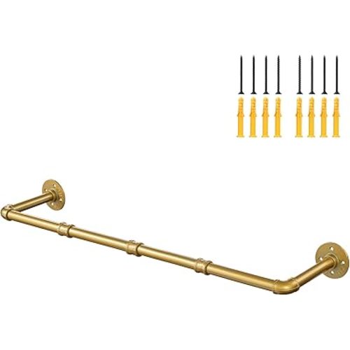 Industrial Gold Pipe Clothing Rack, Wall Ceiling Mounted Clothes Garment Rack 40'', Iron Golden Pipe Clothes Hanging Bar, Heavy Duty Metal Rod for Retail Display Closet Storage