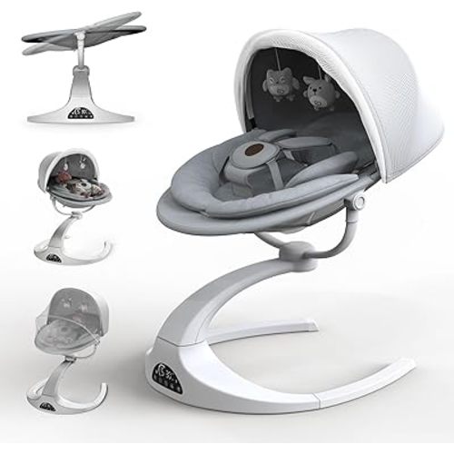 Baby Swings for Infants, Obee Odee Baby Swing, Infant Swing with 5 Speeds, 12 Lullabies, Portable Baby Swing, 360° Rotating Seat, Adapter & Battery Operated, Indoor & Outdoor Use (White, Hoop)