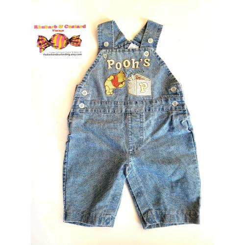 Vintage Pooh's Toy Box Y2K Baby Retro Denim for Boy Girl Neutral 00s Vintage Embroidered Winnie The Pooh Disney Overalls 0-3 months