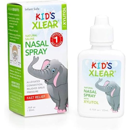 Xlear Kids' Nasal Spray, Natural Saline Nasal Spray for Kids with Xylitol, Daily Nasal Decongestant, Nose Moisturizer 0.75 fl oz (Pack of 2)