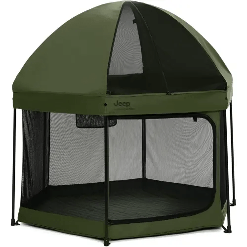 Jeep Hexagon Pop Up Play Yard with Removable Canopy | Ideal for Indoor and Outdoor Use, Olive Green
