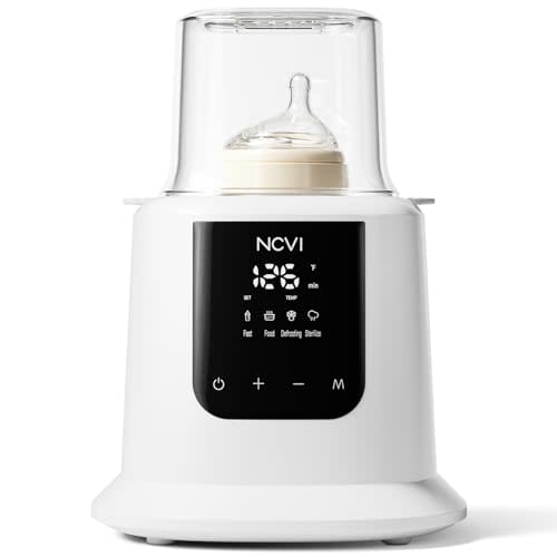 NCVI Baby Bottle Warmer 3 Mins Fast Heating 8 in 1 Functions, Mobile Small Infant Milk Warmer with Digital Timer and Temperature Control for All Size Bottles, Milk Freezer Bags and Pacifier Sterilize