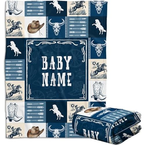 Western Baby Stuff, Personalized Baby Blankets for Boys, Cowboy Blanket for Son, Custom Name Baby Blanket, Western Nursery Decorations, for Family Friends