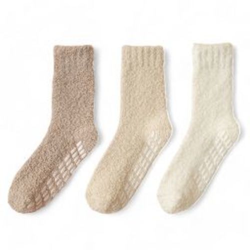 Alilang Women's 3-Pack Anti-Slip Fuzzy Grip Socks for Cozy Indoor Comfort - Neutrals
