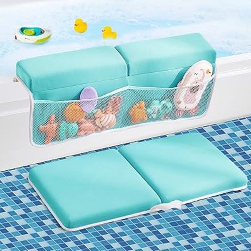 Baby Bath Kneeler and Elbow Rest Pad Set,Bath Kneeling Pad Thick Soft Quick Dry Baby Bathtub Mat for Baby Bathing Time,Baby Essentials Memory Foam with Toys Organizer Gifts for Parents,Green