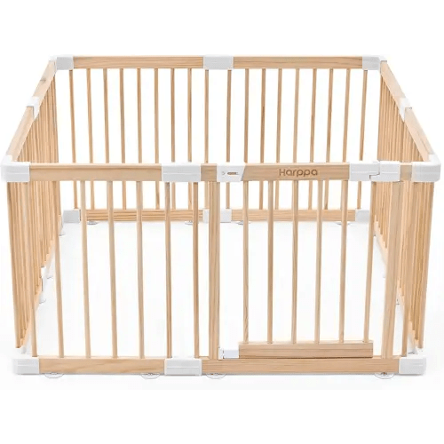 HARPPA Baby Gate Playpen Wooden Playpen for Babies and Toddlers Large Play Yards Baby Fence Play Area 45.66 x 45.66 x 24 inch