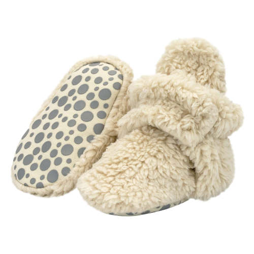 Zutano Furry Fleece Stay-On Baby Bootie Slipper With Grips - Oat 3M
