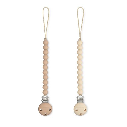 Comfy Cubs Pacifier Clips 2 Pack - 100% Food Grade Silicone Baby Pacifier Clips, BPA & PVC Free - CPSIA Certified, Lightweight and Flexible Baby Gifts - Beige & Light Beige