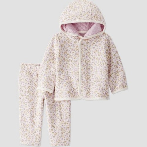 Little Planet By Carter's Organic Baby Girls' 2pc Quilted Floral Hooded Set - Pink Newborn