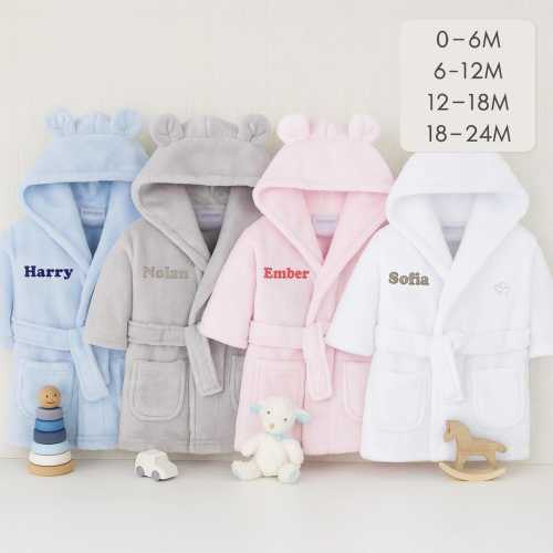 Personalised Baby Dressing Gown – Embroidered Babies Bathrobe, Hooded Newborn & Toddler Bath Robe, Baby Shower Gift, Boys and Girls Keepsake
