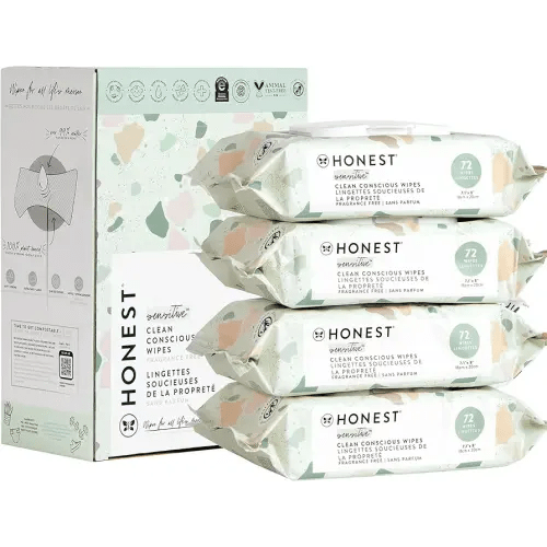The Honest Company Clean Conscious Unscented Wipes | Over 99% Water, Compostable, Plant-Based, Baby Wipes | Hypoallergenic for Sensitive Skin, EWG Verified | Geo Mood, 288 Count