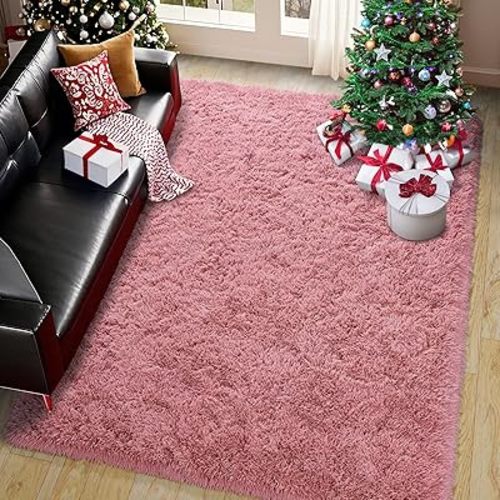 Fluffy Area Rug for Bedroom 4x6 Feet, Shag Soft Rug for Living Room, Indoor Comfy Cute Plush Bedside Carpet for Girls Boys Room Teens Dorm Nursery Decor, Blush