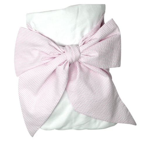 Bow Swaddle ® - Pink Savannah Seersucker