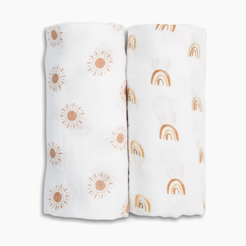 Lulujo Muslin Swaddles (2 Pack) - Rainbow/Suns, 2