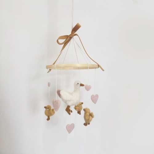 Needle Felted Baby Mobile – Duck & Ducklings | Handmade | Neutral Nursery Decor