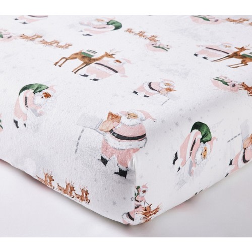 Blush Heritage Santa Organic Crib Fitted Sheet