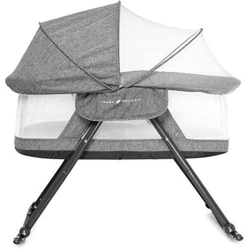 Baby Delight Go with Me Slumber Deluxe Rocking Bassinet, Portable Baby Bassinet, Removeable Canopy, Charcoal Tweed