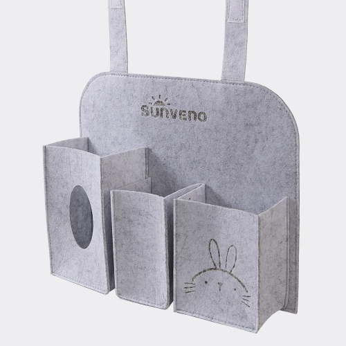 Sunveno Hanging Car Seat Organizer for Front or Rear Seat Storage for Kids, Travel Essentials, Grey