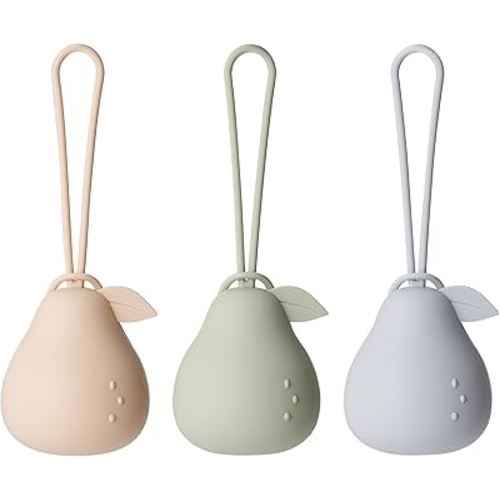 Andy Bear Baby Pacifier Storage Case Paci Holder Case Pear Shape 3 Pack-Ivory Sage Blue