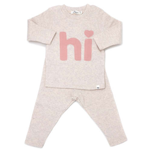 oh baby! Two Piece Set - Blush Heart-Dot "hi" - Sand.