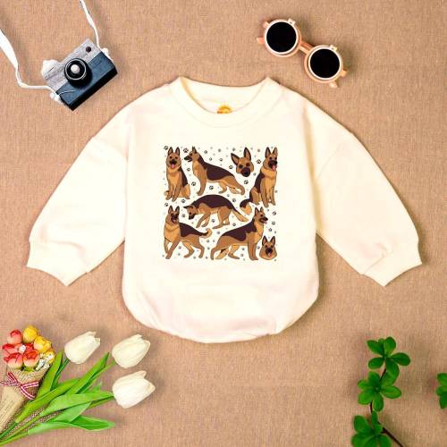 German Shepherd Romper Sweatshirt, Dog Lover Baby Clothes, Cute Pet Graphic Sweatshirt, Kids Animal Outfit, Toddler Gift, Cozy Winter Wear