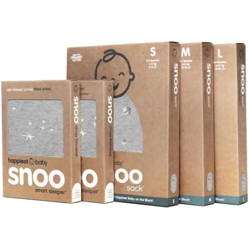 Happiest Baby The Big Bundle 100% Organic Cotton - Includes 3 SNOO Sacks and 2 SNOO Bassinet Fitted Sheets (Graphite Stars)