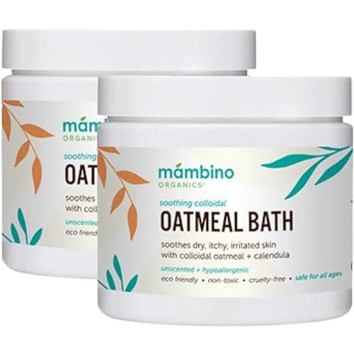 Organic Colloidal Oatmeal Bath Soak – 2-Pack Oatmeal Powder for Dry, Irritated, Itchy Skin Relief – Cruelty-Free, Vegan Handmade Bath Products for Adults Bath, Kids Bath, Baby Bath by Mambino Organics