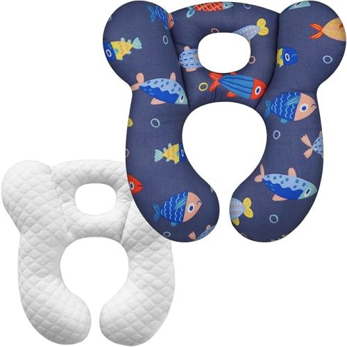 Baby Travel Pillow, Upgrade U-Shape Infant Head Support Pillow for Car Seat, Pushchair and Stroller, Soft Comfortable Neck Rest Cushion for Kids Newborn and Toddler - Fish DarkBlue