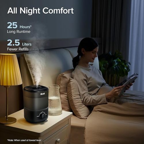 LEVOIT Classic 160 Top-Fill Ultrasonic Cool Mist Humidifier, Super Easy to Fill and Clean, Quiet Operation for Bedroom Home Baby & Plants, Auto Shut-off for Safety, 360° Rotating Nozzle, 2.5L, Black
