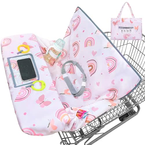 Shopping Cart Cover for Baby Girl Grocery Cart Cover for Baby 2 in 1 High Chair Covers for Restaurant Cart Cover for Babies Machine Washable,White-Rainbow