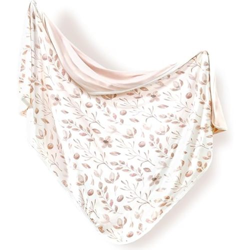GRSSDER Super Soft Jersey Knit Swaddle Blanket for Baby Girls, Double Layer Reversible Receiving Blanket 34 x 44 Extra Large for Baby Swaddling, Pink Flora