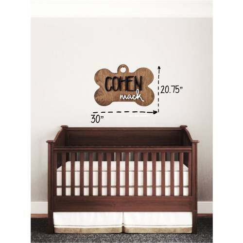 Puppy Nursery Name Sign - Wood Dog Tag / Bone Shaped Name Plaque for Baby Room - Personalized wooden baby shower gift in dog themed nursery