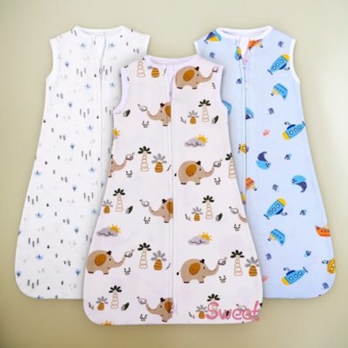Sweet Baba 3 Pack Baby Boy Sleeping Bag Sack 0-6 Months - Lightweight 100% Cotton 2-Way Zipper TOG 0.5 Infant Wearable Blanket, Newborn Essentials Toddler Sleep Clothes